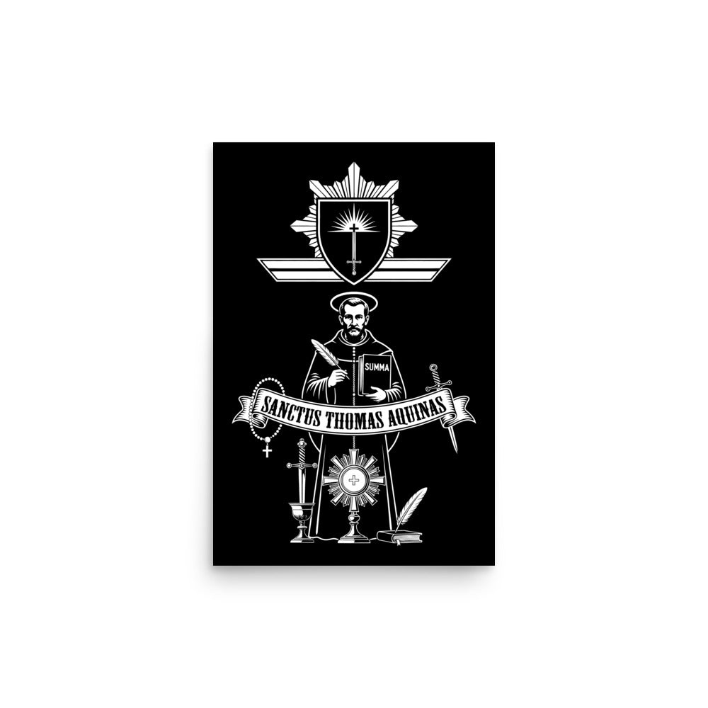 Sanctus Thomas Aquinas poster, 12×18, St. Thomas Aquinas art on black