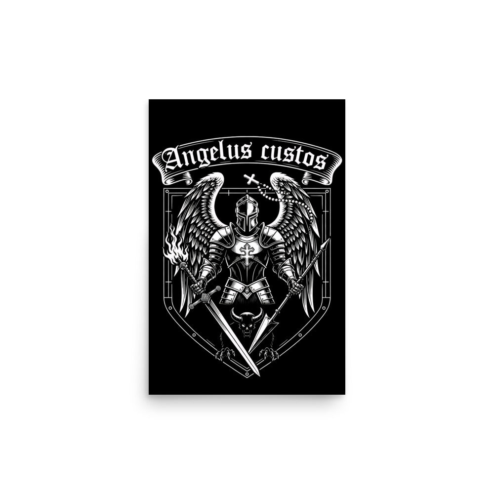 Angelus Custos poster, 12×18, guardian angel art on black
