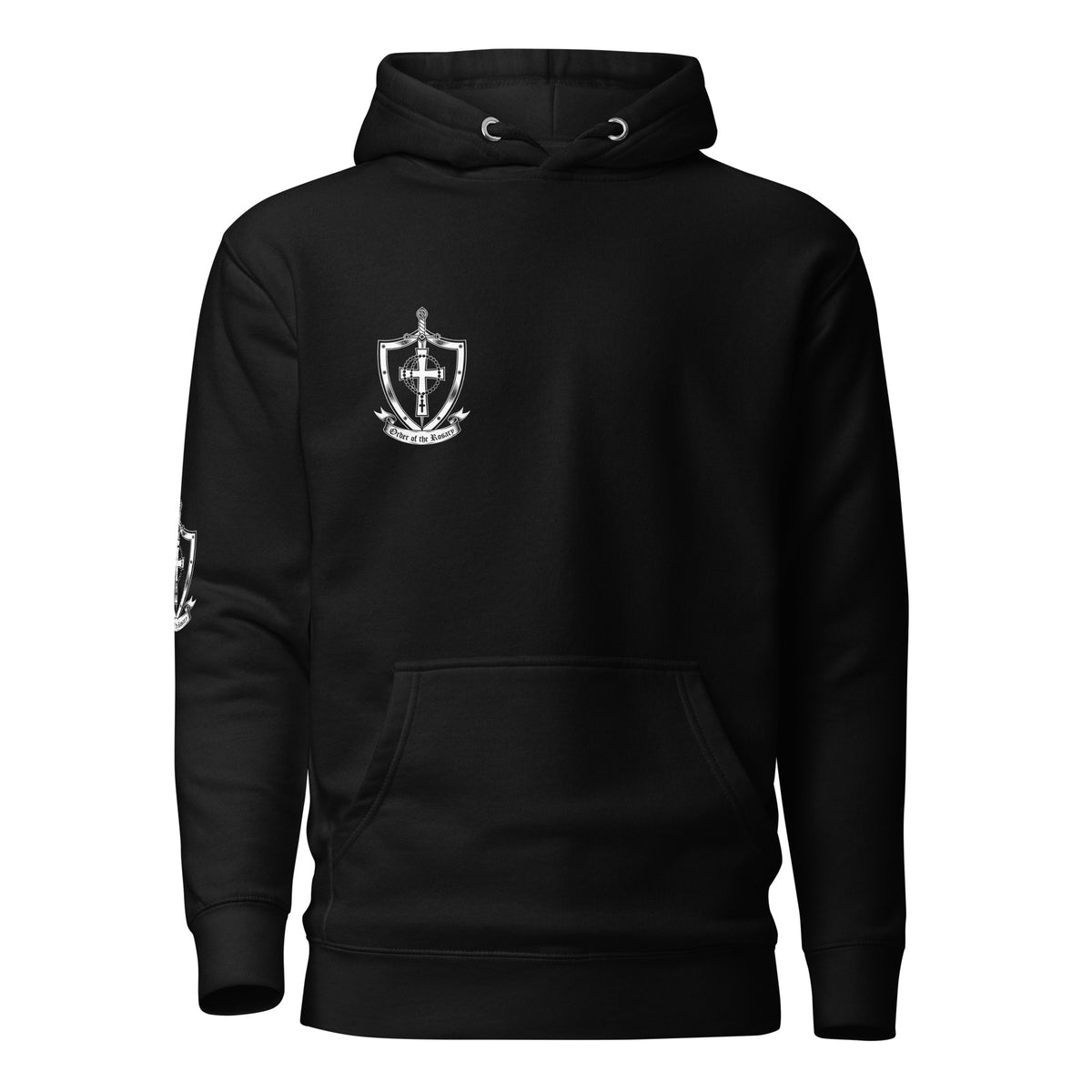 Black St. Joseph Terror Daemonum Hoodie, front, small chest crest