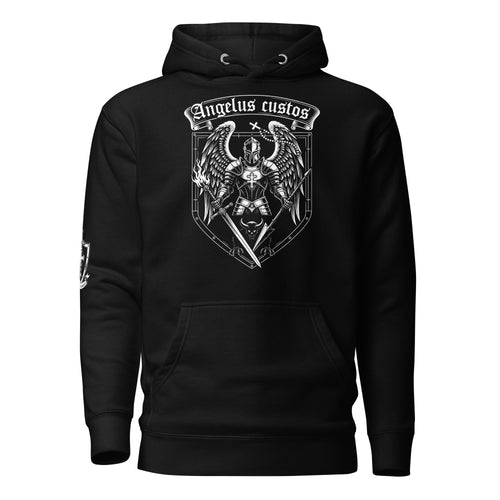 Black Angelus Custos Hoodie, front, Angelus Custos guardian angel art
