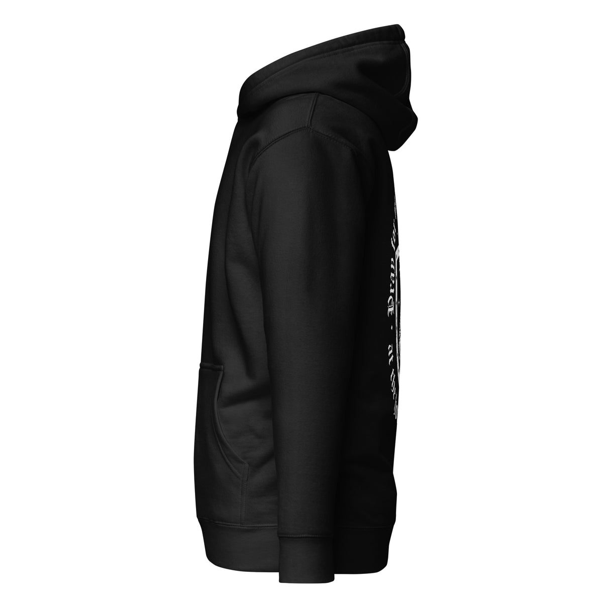 Black Hail Mary Hoodie, left side view