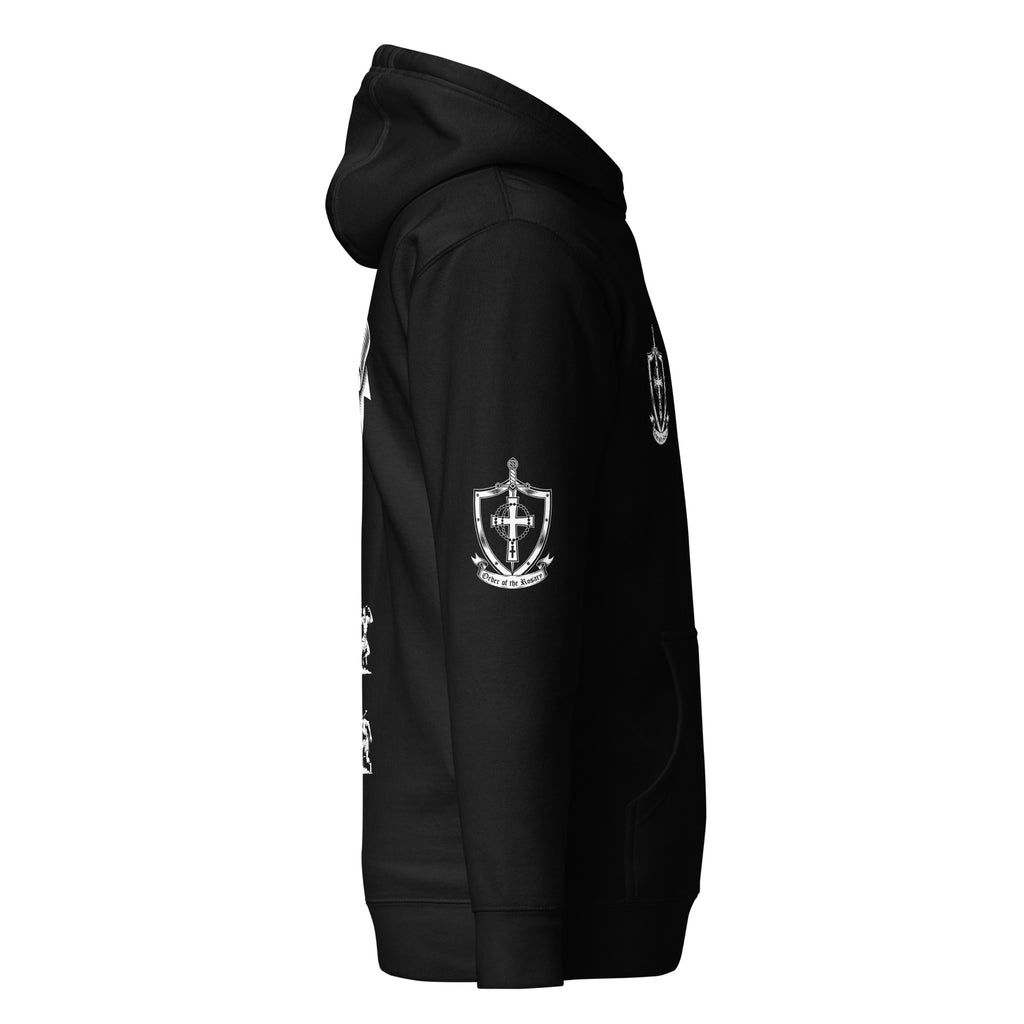 Black St. Joseph Terror Daemonum Hoodie, right side view, sleeve crest